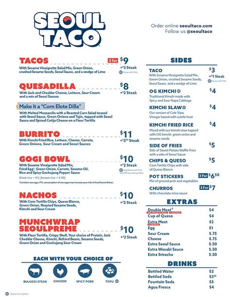 seoul taco restaurant menu.